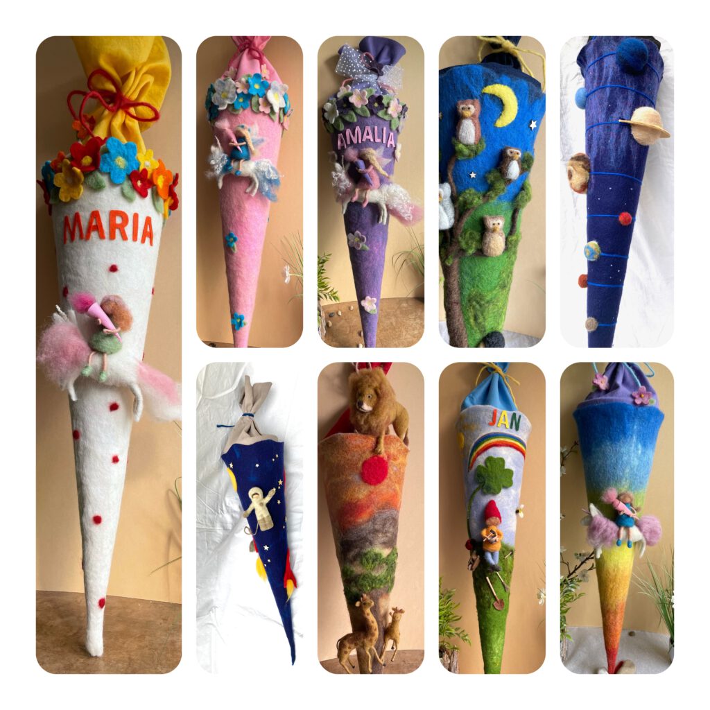 Schultüten handgefilzt uns personalisierbar Unikat kunterbuntgetupft