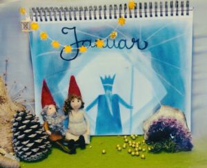 kalenderblatt januar mit trockener aquarellfarbe in schablonentechnik