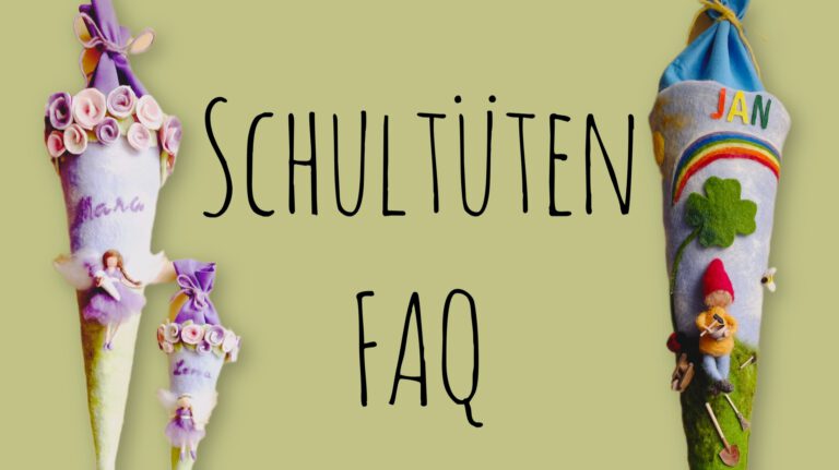 Handgefilzte Schultüten aus Filz mit Elfe und Zwerg als Titelbild für das Schultüten-FAQ von kunterbuntgetupft